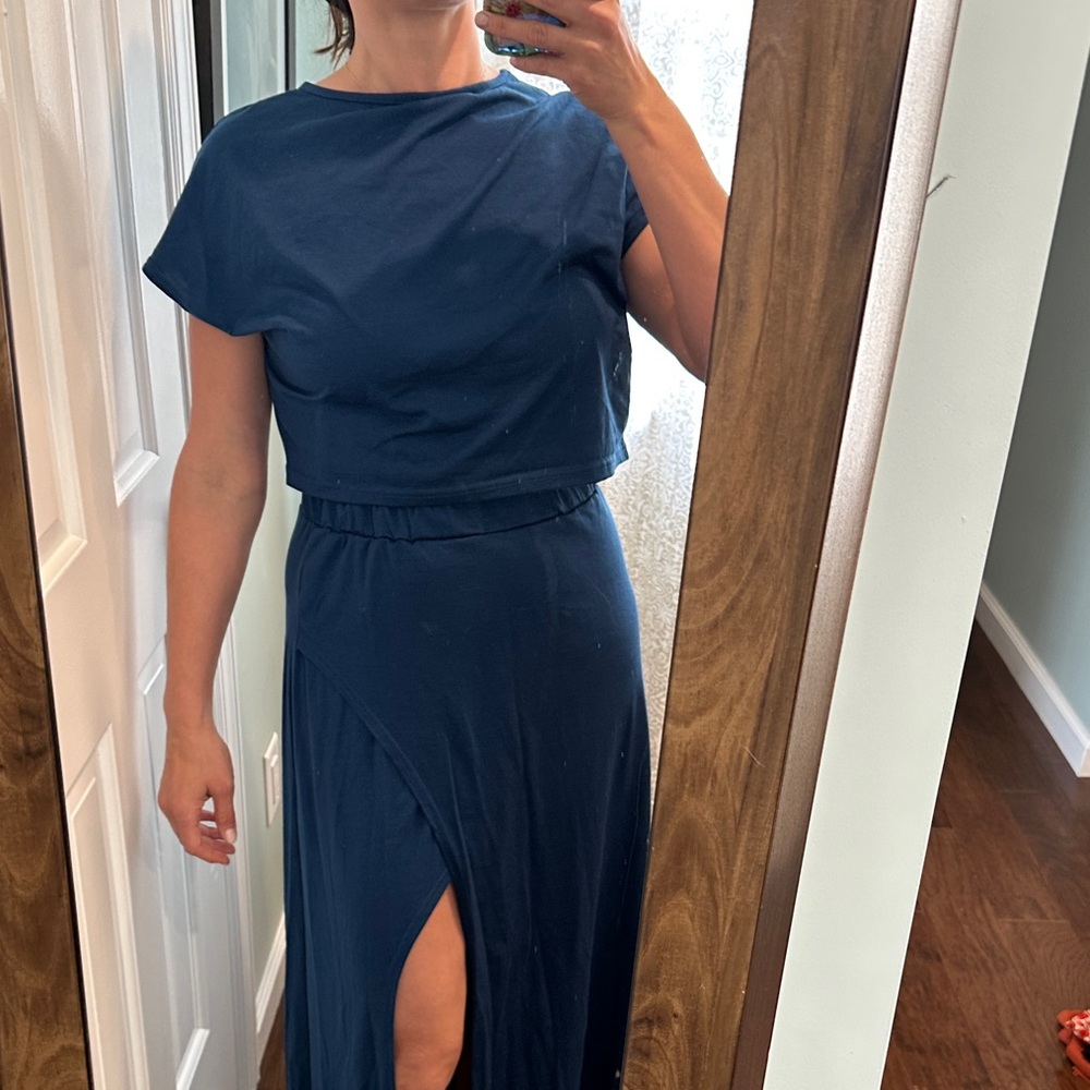 Navy Blue two piece set crop top + maxi skirt